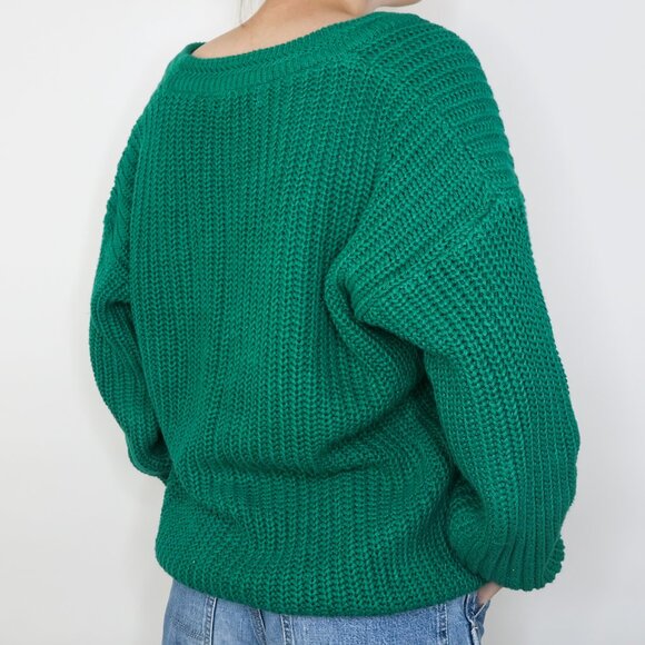 Vintage 80s Green Chunky Knit Cardigan Sweater - Picture 3 of 6